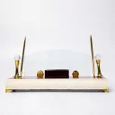 White & Gold Executive Desk Organizer with Pen Holders